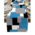 thumbnail image 1 of Table Runner Dresser Scarves 48 Inch Long, Abstract Geometric Color Block Linen Dining Table Runners Blue Gray White Black Splicing Plaid Tabletop Scarf for Wedding Holiday Party Kitchen, 1 of 7