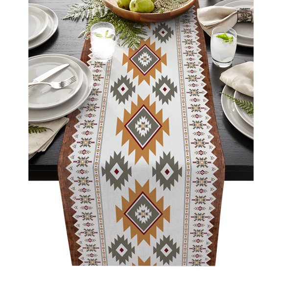 Table Runner Dresser Scarves 48 Inch Long, Bohemian Southwest Ethnic Art Linen Dining Table Runners Retro Abstract Geometric Art Tabletop Scarf for Wedding Holiday Party Kitchen
