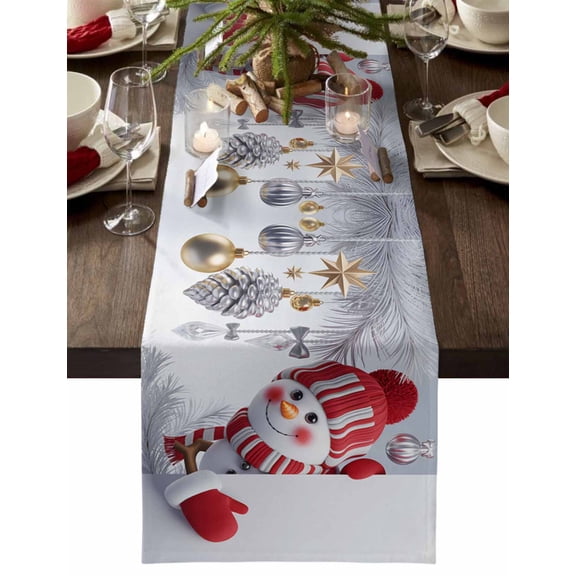 Table Runner Dresser Scarves 48 Inch Long,Christmas Snowman Cartoon Style Linen Dining Table Runners