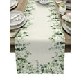thumbnail image 1 of Table Runner Dresser Scarves 48 Inch Long, Farm Eucalyptus Leaves Border Linen Dining Table Runners Vintage Linen Tabletop Scarf for Wedding Holiday Party Kitchen, 1 of 7