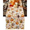 thumbnail image 1 of Table Runner Dresser Scarves 48 Inch Long,Farm Fall Maple Leaf Pumpkin Latte Linen Dining Table Runners Seamless Coffee Berry Tabletop Scarf for Wedding Holiday Party Kitchen, 1 of 8