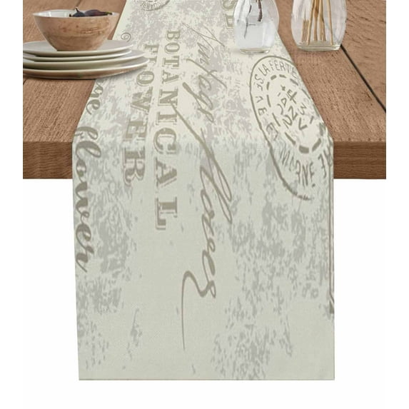 Table Runner Dresser Scarves 48 Inch Long, Farm Green Leaf Purple Lavender Vintage Back Linen Dining Table Runners Country Spring Floral Tabletop Scarf for Wedding Holiday Party Kitchen