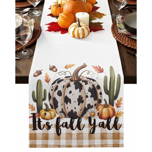 Table Runner Dresser Scarves 48 Inch Long,It's Fall Yall Words Cactus Linen Dining Table Runners