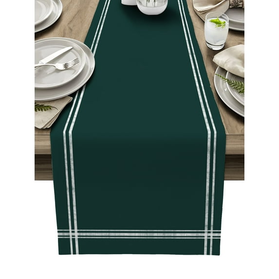Table Runner Dresser Scarves 48 Inch Long,Minimalist Art Solid Dark Green Linen Dining Table Runners Plain Single Pure Color Tabletop Scarf for Wedding Holiday Party Kitchen