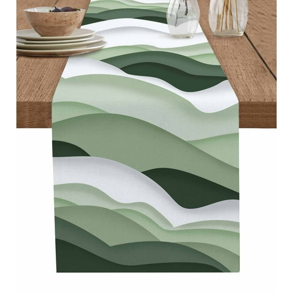 Table Runner Dresser Scarves 48 Inch Long,Minimalist Modern Stripe Texture Linen Dining Table Runners Sage Green and White Gradient Tabletop Scarf for Wedding Holiday Party Kitchen