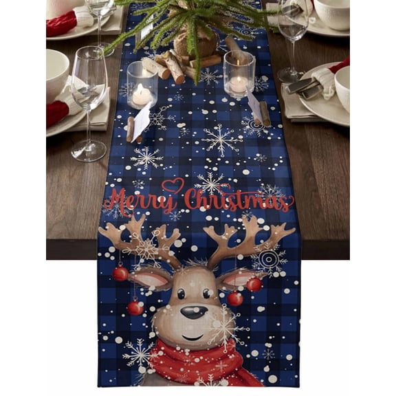 Table Runner Dresser Scarves 48 Inch Long,Reindeer Xmas Ball Winter Snowflakes Linen Dining Table Runners