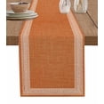 thumbnail image 1 of Table Runner Dresser Scarves 48 Inch Long,Vintage Inspired Key Design Orange Linen Dining Table Runners Geometric Twist Stripe Tabletop Scarf for Wedding Holiday Party Kitchen, 1 of 7
