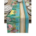 thumbnail image 1 of Table Runner Dresser Scarves 48 Inch Long, Watercolor Cactus and Flowers on Wood Linen Dining Table Runners Teal Brown Tabletop Scarf for Wedding Holiday Party Kitchen, 1 of 7