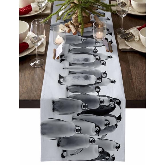 Table Runner Dresser Scarves 48 Inch Long,Winter Penguins Linen Dining Table Runners