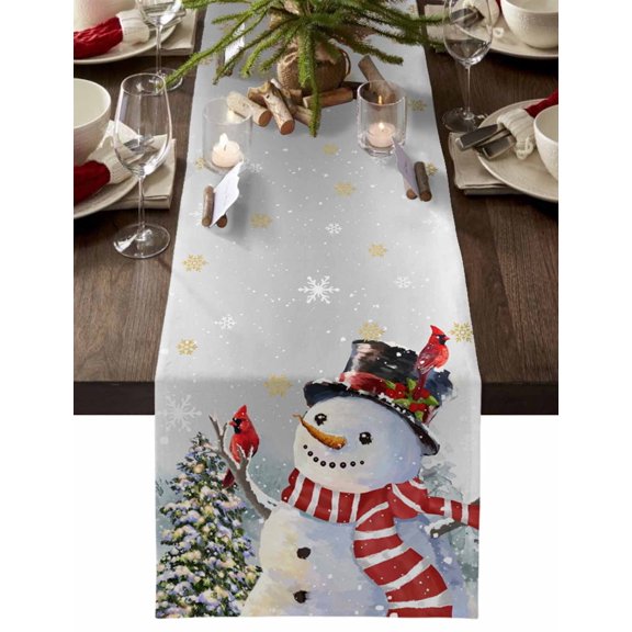 Table Runner Dresser Scarves 48 Inch Long,Winter Snowman Snow Cardinal Linen Dining Table Runners