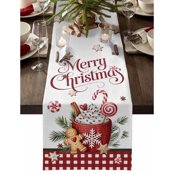 Table Runner Dresser Scarves 48 Inch Long,Xmas Candy Cookie Cappuccino Linen Dining Table Runners