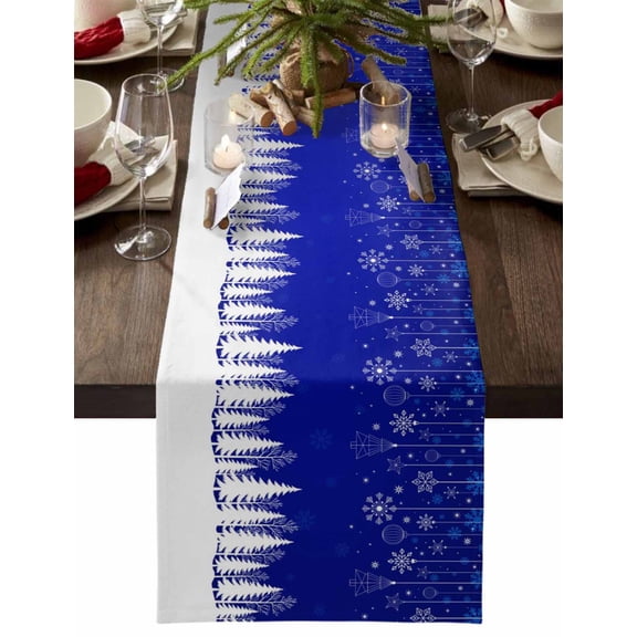 Table Runner Dresser Scarves 48 Inch Long,Xmas Pine Tree Winter Snowflake Linen Dining Table Runners