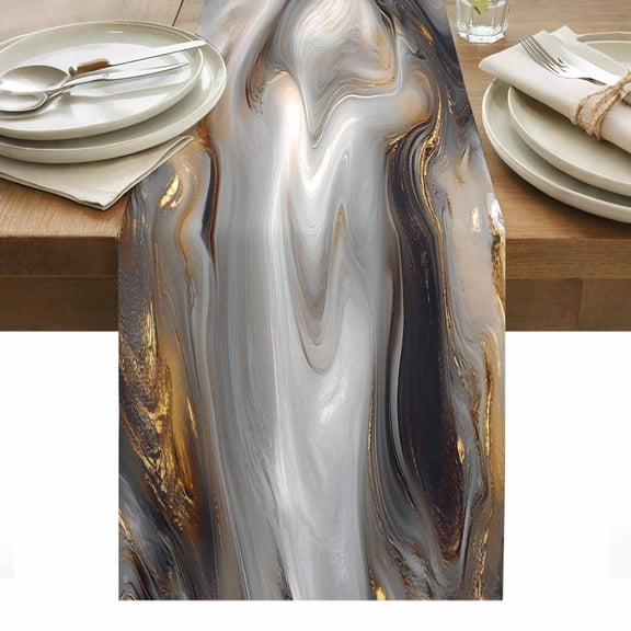 Table Runner Dresser Scarves 60 Inch Long,Abstract Modern Flowing Marble Art Linen Dining Table Runners