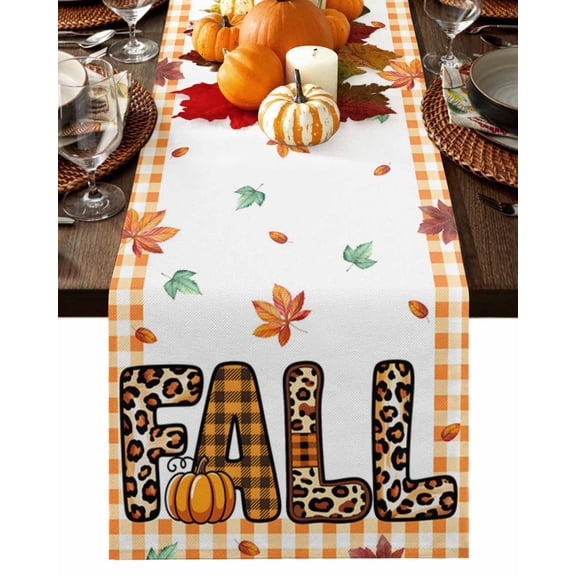 Table Runner Dresser Scarves 60 Inch Long,FALL Leopard Print Maple Leaf Linen Dining Table Runners