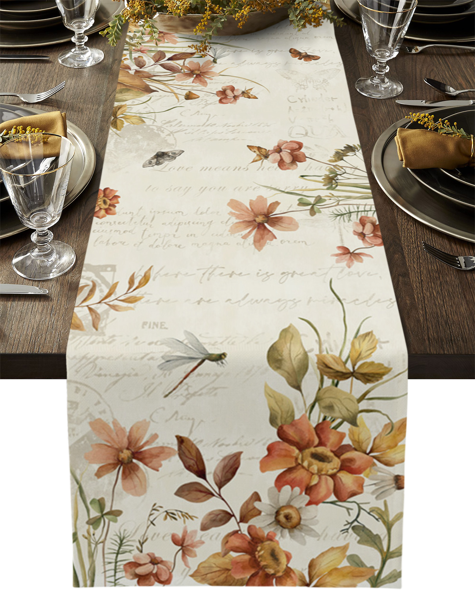Table Runner Dresser Scarves 60 Inch Long, Fall Garden Flower Botanical ...