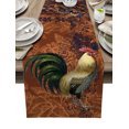 thumbnail image 1 of Table Runner Dresser Scarves 60 Inch Long, Farm Animal Cock Rooster on Brown Linen Dining Table Runners Vintage Abstract Floral Texture Tabletop Scarf for Wedding Holiday Party Kitchen, 1 of 7
