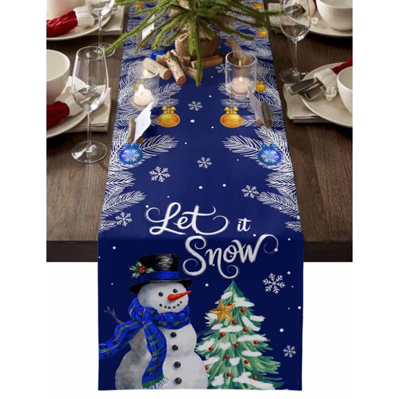 Table Runner Dresser Scarves 60 Inch Long,Let Snow Words on Blue Linen Dining Table Runners