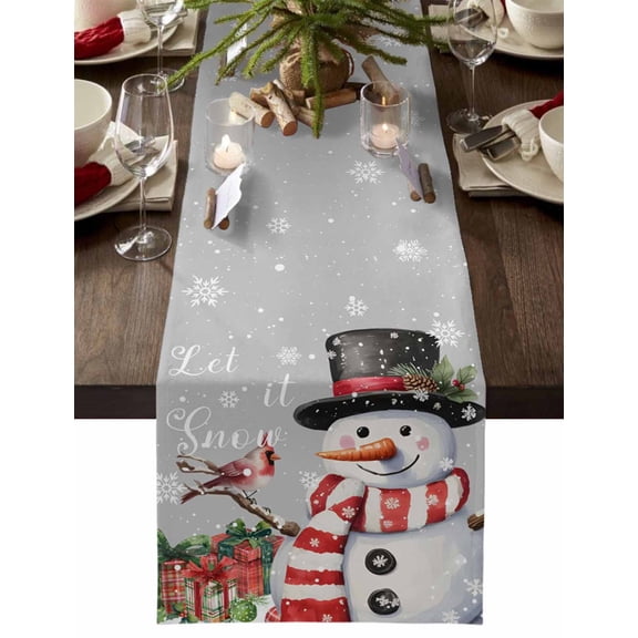 Table Runner Dresser Scarves 60 Inch Long,Let Snow Words on Gray Background Linen Dining Table Runners