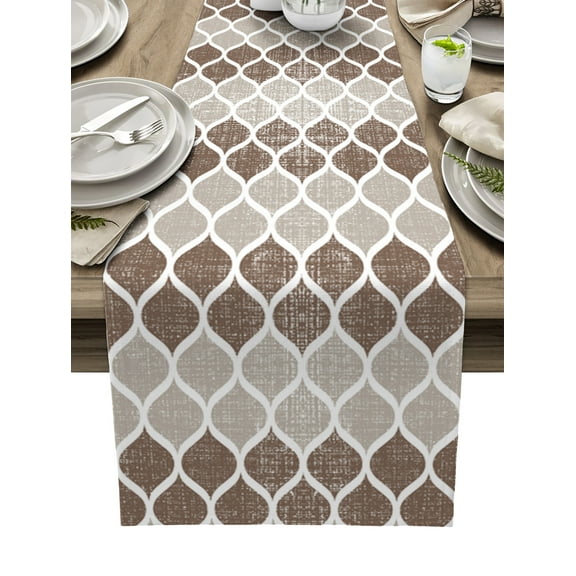 Table Runner Dresser Scarves 60 Inch Long, Mid Century Abstract Linen Dining Table Runners Brown Khaki Moroccan Aesthetics Tabletop Scarf for Wedding Holiday Party Kitchen