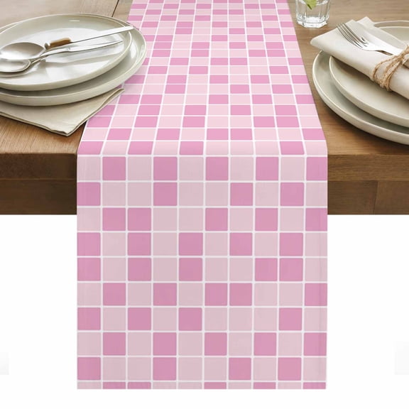Table Runner Dresser Scarves 60 Inch Long,Modern Geometric Square Lattice Linen Dining Table Runners