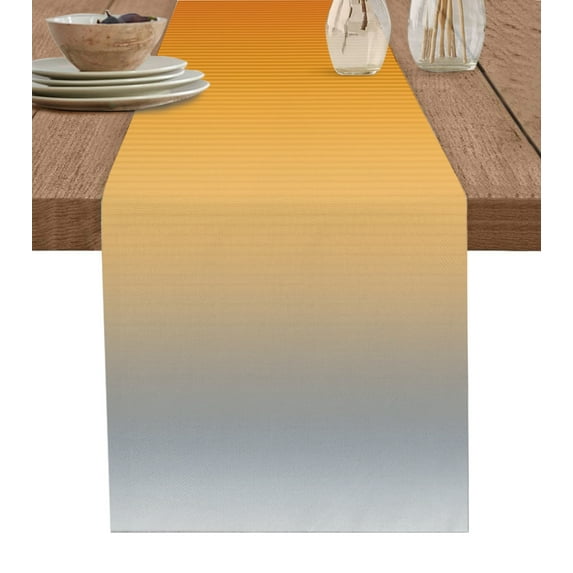 Table Runner Dresser Scarves 60 Inch Long, Orange Gray Gradient Minimalist Art Linen Dining Table Runners Modern Abstract Stripe Line Tabletop Scarf for Wedding Holiday Party Kitchen