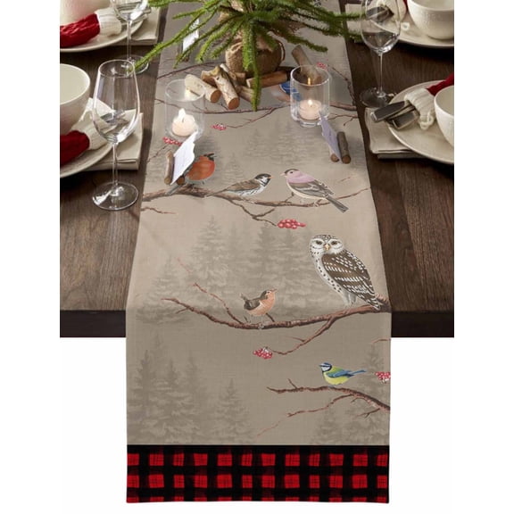 Table Runner Dresser Scarves 60 Inch Long,Red And Black Patches Linen Dining Table Runners