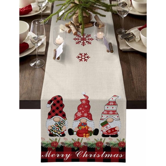 Table Runner Dresser Scarves 60 Inch Long,Red Black Plaid Lattice Dwarf Snowflake Linen Dining Table Runners
