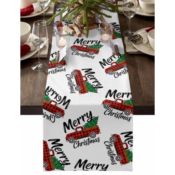 Table Runner Dresser Scarves 60 Inch Long,Red Black Plaid Lattice Truck Xmas Tree Linen Dining Table Runners