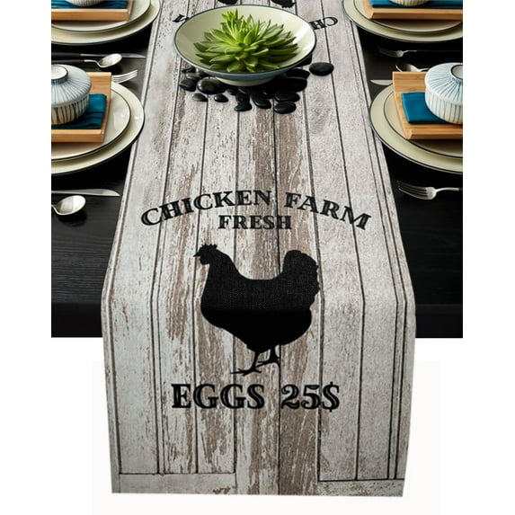 Table Runner Dresser Scarves 60 Inch Long, Rustic Farm Animals Chicken Farm Linen Dining Table Runners Vintage Wooden Board Tabletop Scarf for Wedding Holiday Party Kitchen