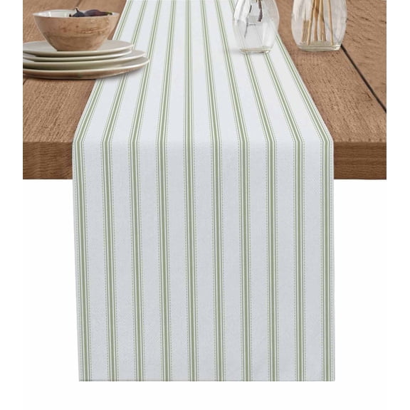 Table Runner Dresser Scarves 60 Inch Long,Sage Green Striped on White Art Linen Dining Table Runners Minimalist Modern Texture Tabletop Scarf for Wedding Holiday Party Kitchen