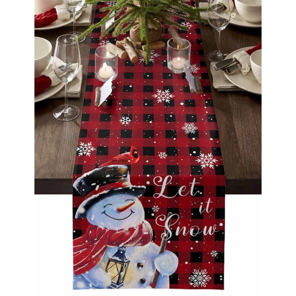 Table Runner Dresser Scarves 60 Inch Long,Snowman Cardinal Red Black Buffalo Plaid Linen Dining Table Runners