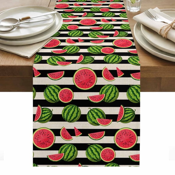 Table Runner Dresser Scarves 60 Inch Long,Summer Watermelon Farm Fruits Linen Dining Table Runners