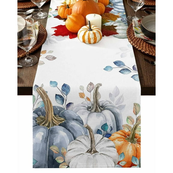 Table Runner Dresser Scarves 60 Inch Long,Thanksgiving Fall Leaves Pumpkin Linen Dining Table Runners Watercolor Botanical Leaf on White Tabletop Scarf for Wedding Holiday Party Kitchen
