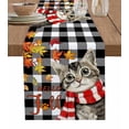 thumbnail image 1 of Table Runner Dresser Scarves 60 Inch Long,Thanksgiving Hello Fall Cute Cat Maple Leaves Linen Dining Table Runners Black White Buffalo Plaid Tabletop Scarf for Wedding Holiday Party Kitchen, 1 of 9