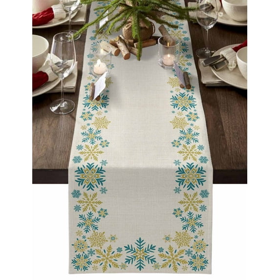 Table Runner Dresser Scarves 60 Inch Long,Vintage Winter Snowflake Linen Dining Table Runners