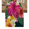 thumbnail image 1 of Table Runner Dresser Scarves 60 Inch Long, Watercolor Hibiscus Flowers Tropical Hawaii Floral Linen Dining Table Runners Green Plant Leaf Tabletop Scarf for Wedding Holiday Party Kitchen, 1 of 7