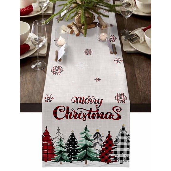 Table Runner Dresser Scarves 60 Inch Long,Xmas Tree Buffalo Plaid Linen Dining Table Runners