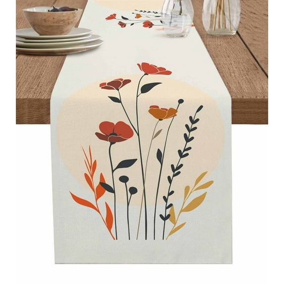 Table Runner Dresser Scarves 70 Inch Long,Abstract Blossom Flower Leaves Linen Dining Table Runners Minimalism Floral Plant Color Block Tabletop Scarf for Wedding Holiday Party Kitchen