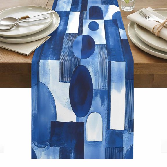 Table Runner Dresser Scarves 70 Inch Long,Abstract Color Block Nordic Linen Dining Table Runners