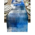 thumbnail image 1 of Table Runner Dresser Scarves 70 Inch Long, Blue Grey White Gradient Blocks Linen Dining Table Runners Abstract Graffiti Painting Tabletop Scarf for Wedding Holiday Party Kitchen, 1 of 7