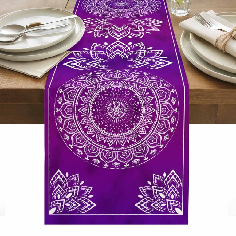 purple dresser scarf Table Runner 13x70in Long, Purple Rose Blossom Floral Linen Washable Dresser Scarf Modern Abstract Art Kitchen Dinning Tablerunners for