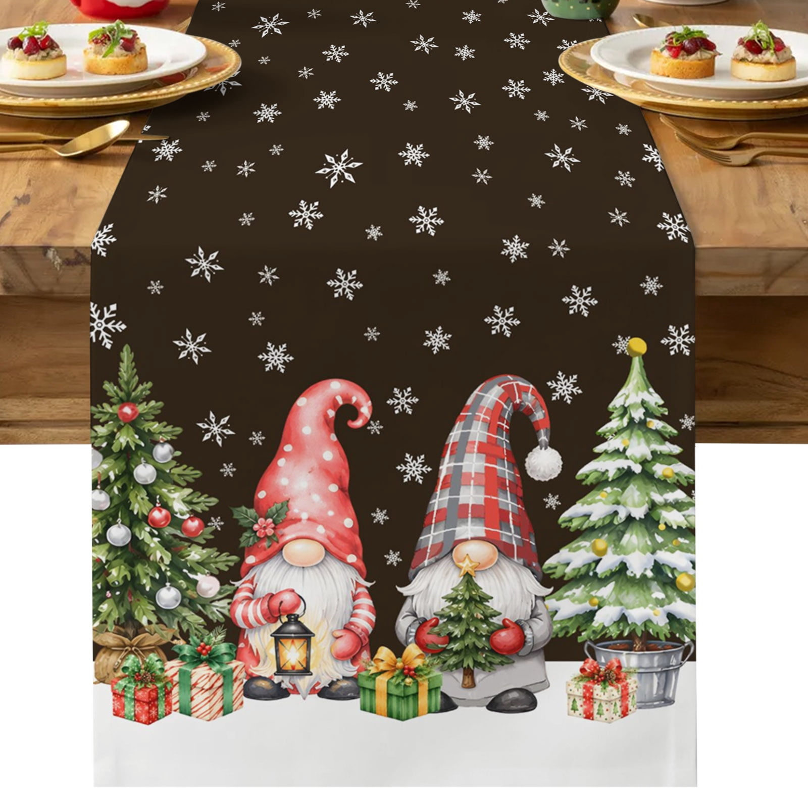 Table Light Man Table Runner Dresser Scarves 70 Inch Long,Christmas Trees Dwarf Light ...