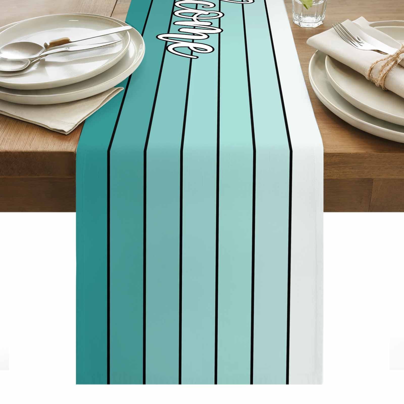 Table Runner Dresser Scarves 70 Inch Long,Country Teal Wood Plank Linen ...