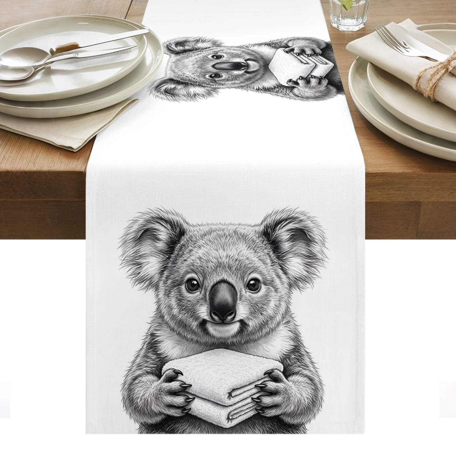Table Runner Dresser Scarves 70 Inch Long,Cute Koala Portrait Linen ...