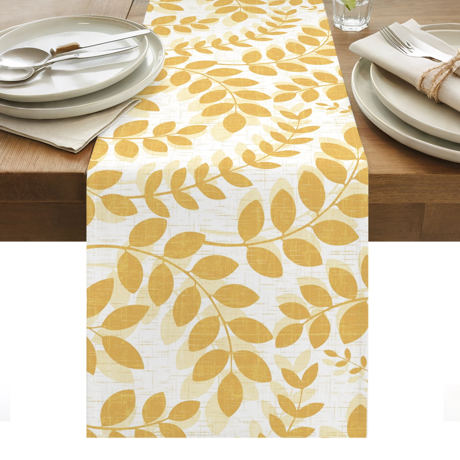 Table Runner Dresser Scarves 70 Inch Long,Farmhouse Yellow Leaf Linen ...