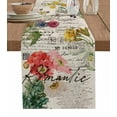 thumbnail image 1 of Table Runner Dresser Scarves 70 Inch Long,Garden Watercolor Blossom Flower Linen Dining Table Runners Floral on Retro Letter Stamp Texture Tabletop Scarf for Wedding Holiday Party Kitchen, 1 of 9