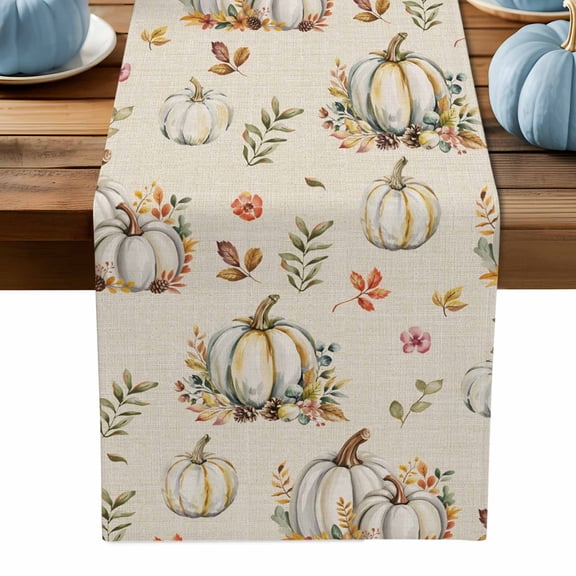 Table Runner Dresser Scarves 70 Inch Long,Harvest Pumpkin Fall Thanksgiving Linen Dining Table Runners Fall Maple Leaves Retro Linen Tabletop Scarf for Wedding Holiday Party Kitchen