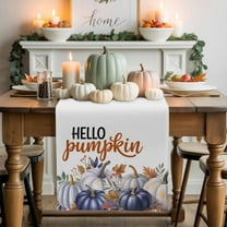 Table Runner Dresser Scarves 70 Inch Long,Hello Pumpkin Autumn Plant Berry Linen Dining Table Runners Fall Thanksgiving Maple Leaf Tabletop Scarf for Wedding Holiday Party Kitchen