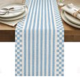 Table Runner Dresser Scarves 70 Inch Long,Light Blue Stripe Check Linen ...