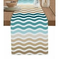 thumbnail image 1 of Table Runner Dresser Scarves 70 Inch Long,Modern Geometric Stripe Texture Linen Dining Table Runners Teal Khaki Color Gradient Art Tabletop Scarf for Wedding Holiday Party Kitchen, 1 of 7